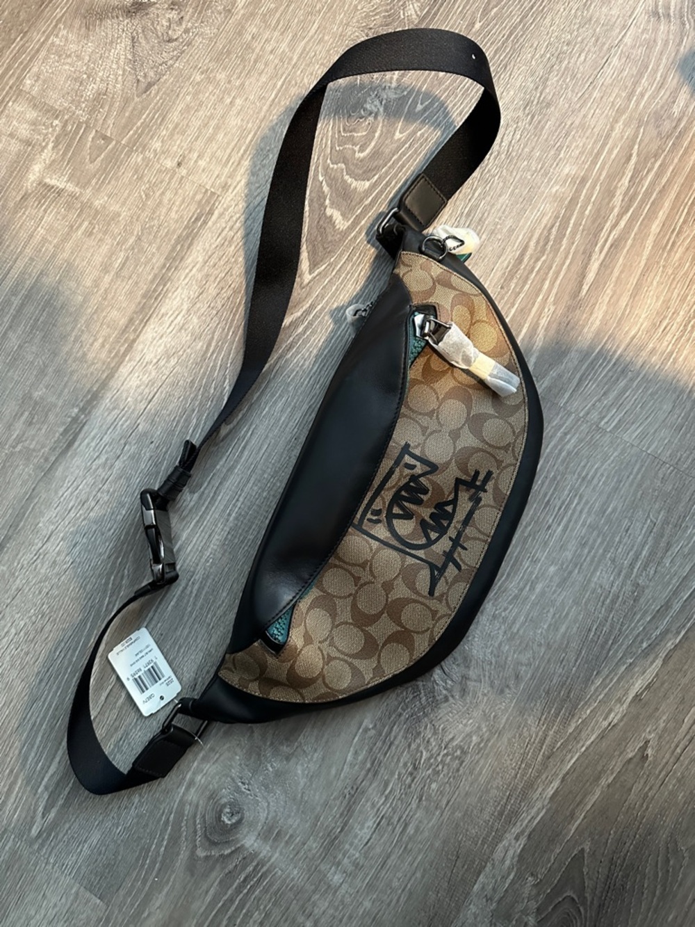 Coach Men’s Brown Signature Canvas and Black Leather Belt Bag